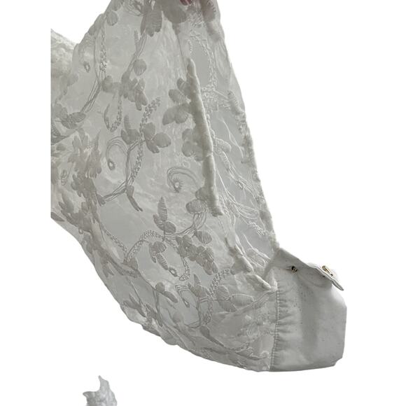 Lace Blouse Women L Sheer Pullover Butterfly Sleeve Fabric Collar Romantic Boho - Picture 6 of 7